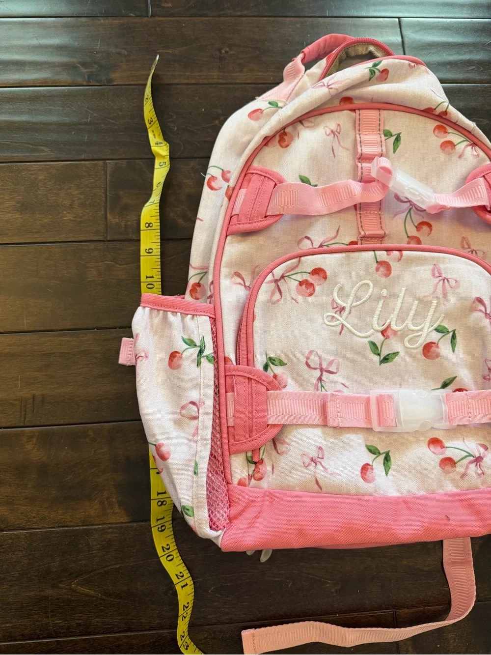 Pottery Barn Kids Pink Cherry Print Backpack with Embroidered Name
